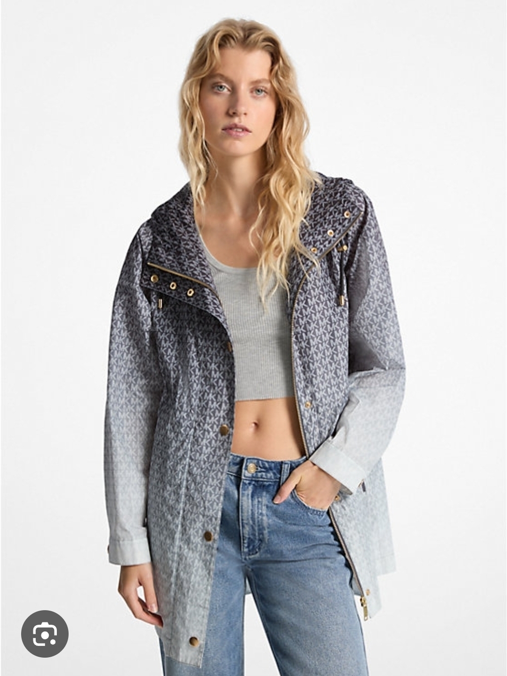 Michael Kors Gray Ombre MK-Logo Hooded Utility Jacket